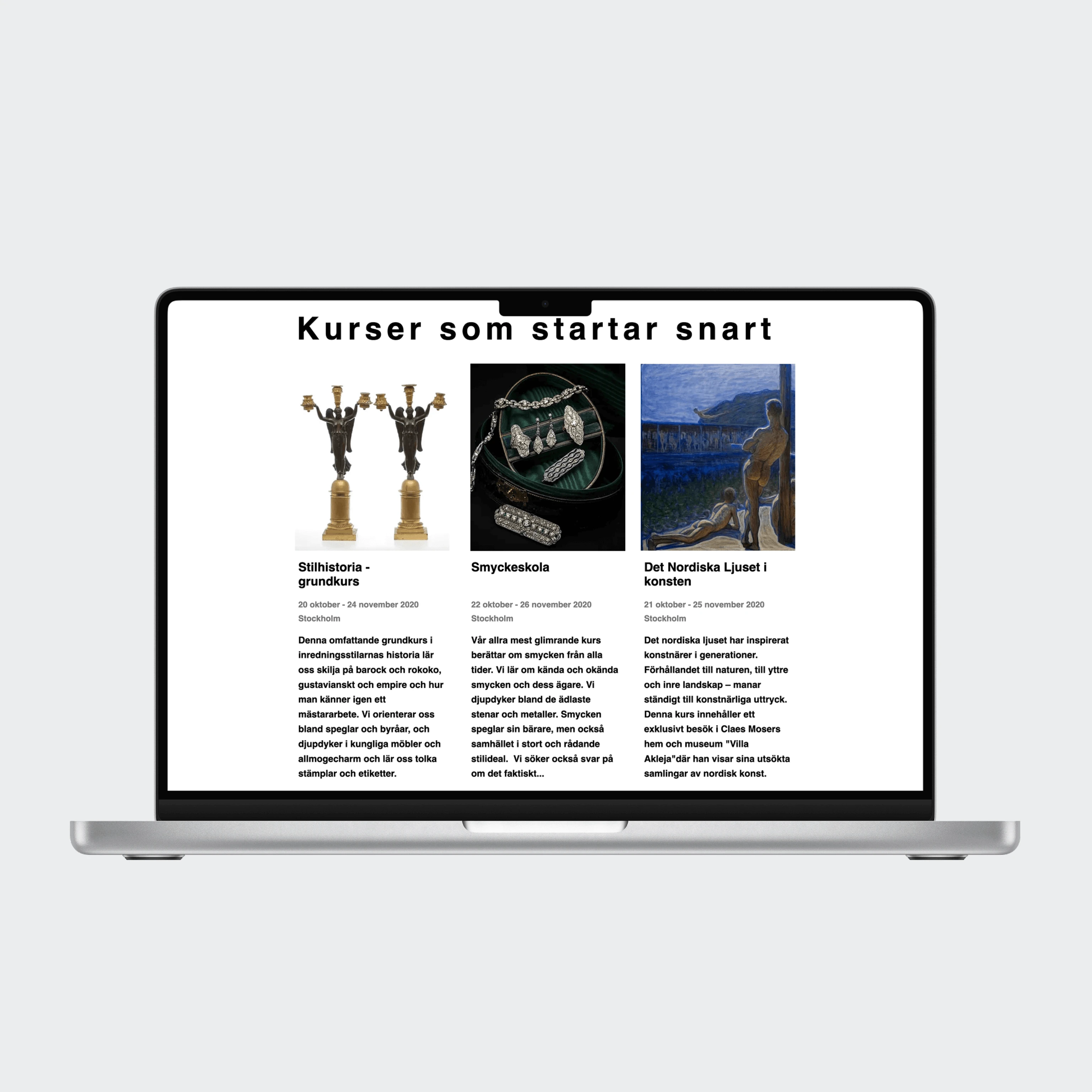 Auctionet Academy courses page shown on a laptop